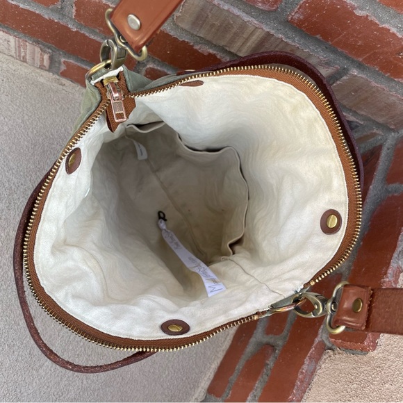 Handmade Convertible Waxed Canvas Tote with Leather Strap in Avocado Green - Picture 7 of 11